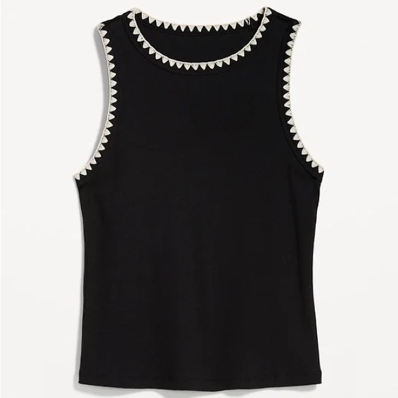 Old Navy High-Neck Crop Tank Top - Black Embroidered - Picture 3 of 5